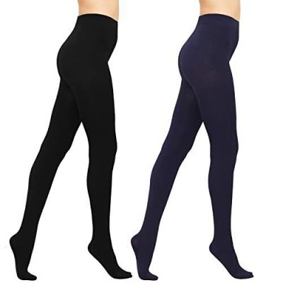 2 Pairs Women's 100D Fleece Lined Tights Thermal Opaque Large Black+navy Blue