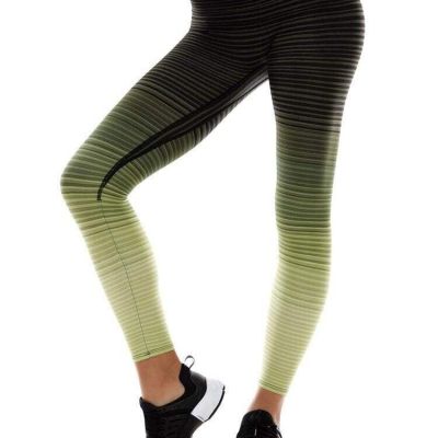 K Deer GRACE Full Length Leggings Green Micro stripe Ombre sz M EUC