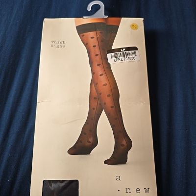 A New Day Women's Polka Dot Back Seam Thigh Highs Ebony Black  Size S/M