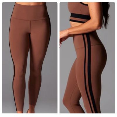 Tavi Womens Workout Active High Waisted 7/8 Side Stripe Leggings XS Camel