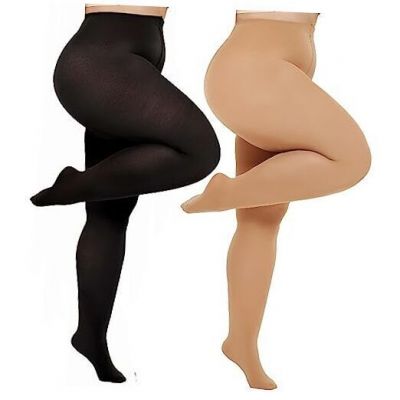 Plus Size Tights for Women Semi Opaque Queen Size 3X-Large 2pairs-black+suntan