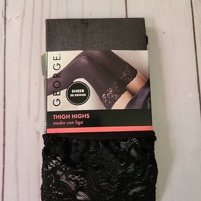 George Sheer Thigh Highs One Size Black Lace