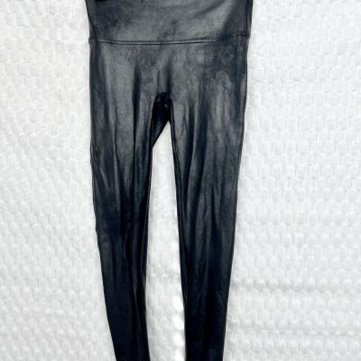 SPANX Womens Leggings Shiny Black Faux Leather Large