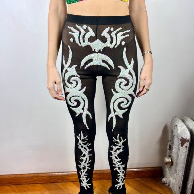 Discount Universe Pants Leggings Tribal Skeleton Sequin Sheer NWOT