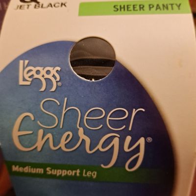 Leggs Sheer Energy Control Top Pantyhose Jet Black Medium Support Size Queen Q+