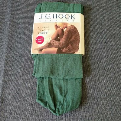 J.G. Hook Legwear Lycra Opaque Control Top Tights Green New Old Stock One Size