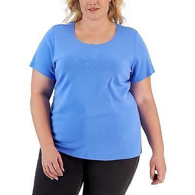 Karen Scott Plus Size Short Sleeve Scoop-Neck Top, - Granada Sky 3X