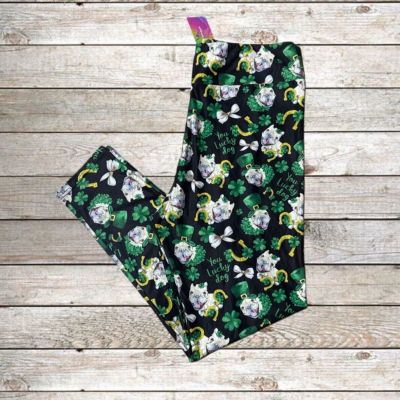 Women’s Leggings Size XL-2X Curvy NWT St. Patrick’s Day Dog Print Stretchy Soft