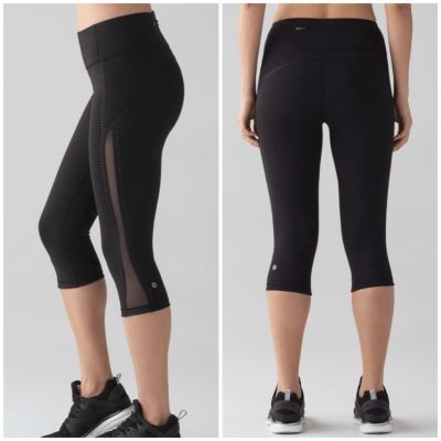 Lululemon Smooth Stride Black Sheer Paneling Luxtreme Cropped Leggings Size 8