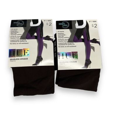 Hue Womens Size 2 Seamless Opaque Tights Espresso 2 Pair 40 Denier