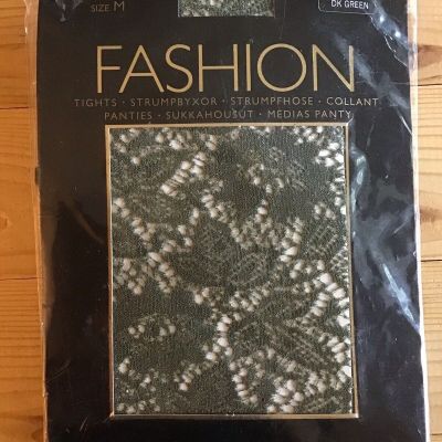 Vintage H&M Patterned Tights Size Medium Dark Green NIP Made In Italy