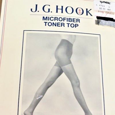 NEW J.G HOOK PANTYHOSE Evening SHEER Toner Top microfiber SANDALFOOT Navy Petite