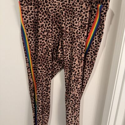 Torrid Women's Brown Liquid Leopard Side Rainbow Colorful Leggings Size 3