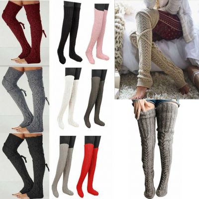 Winter Women Knitted Long Boot Socks Over Knee Thigh High Stockings Crochet Leg