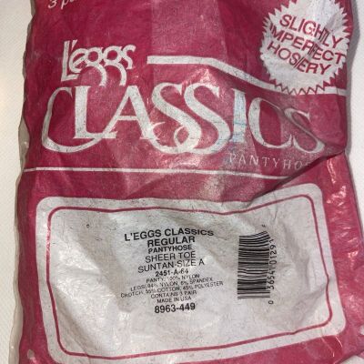 LEGGS CLASSICS PANTYHOSE SHEER TOE SLIGHTLY IMPERFECT SUNTAN PKG/3 SIZE A