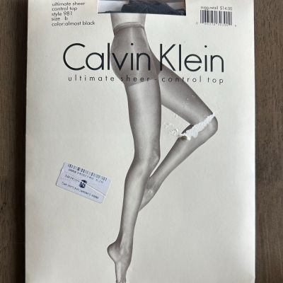 Calvin Klein 1997 Ultimate Sheer Control Top Pantyhose Almost Black Size B 981