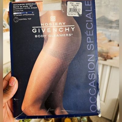 Vtg Body Gleamers Givenchy Hosiery Pantyhose Sparkly Shimmer Pale Sliver