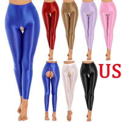 Womens Trousers Glossy Pantyhose Workout Pants Dance Clubwear Tights Sportswear