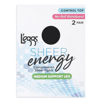 L'eggs Sheer Energy Medium Leg Support Control Top Tights 2 Pairs Jet Black Sz B