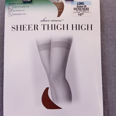 JC Penney pantyhose Women Long thigh highs Suntan stay up elastic Sensible Sheer