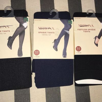 3 PKS MERONA WOMENS OPAQUE TIGHTS BLACK NAVY DIFFERENT STYLES SZ M/L