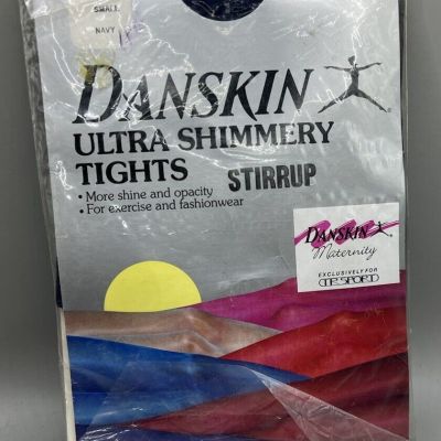 Vintage Danskin Maternity Ultra Shimmery Maternity Stirrup Tights Blue Small