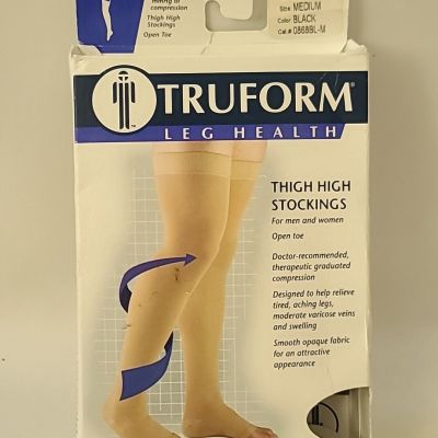 Truform Stockings THIGH HIGH • OPEN TOE • Dot Top: 20-30 mmHg M BLACK (0868BL-M)