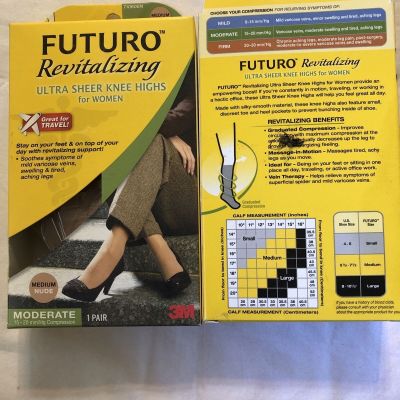 2x Futuro Revitalizing Ultra Sheer Knee Heights For Women Medium Nude