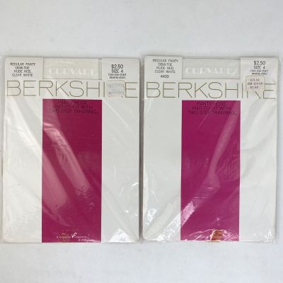 2 Curvare Berkshire Pantyhose Sz 4 No.4440 Dimi Toe Nude Heal White Vintage USA