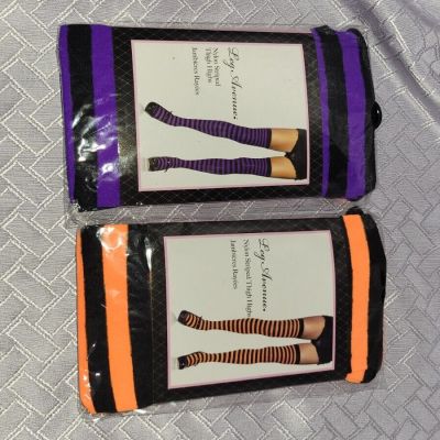 Leg Avenue Thigh Highs Lot Of 2 Orange Black Purple Stripes Halloween Cosplay