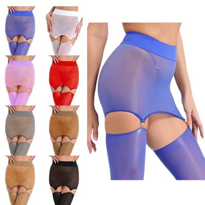 Womens Lingerie Silky Mini Skirt With Garter Clips Stretchy Bodystockings Sexy