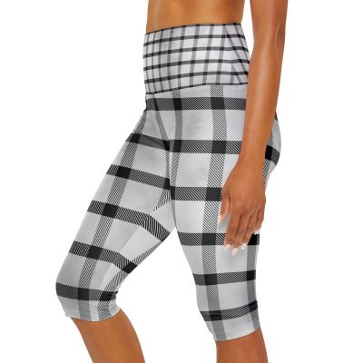 Plaid Yoga Capri Leggings, Women's Workout Pants, Checkered Pattern Activewear,