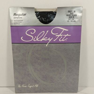 Silky Fit Regular Pantyhose Reinforced Panty Size B, Nearly Black, USA made.