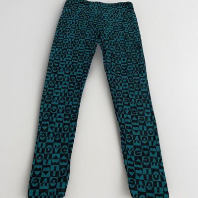 NEW No Boundaries LOVE Print Green Ankle Length High Rise Leggings Jr Womens MED