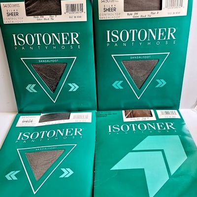 Lot 4 Isotoner Sz 3 Sandal Foot Panty Hose 3 Black Tie 1 Teak Style 504 Control