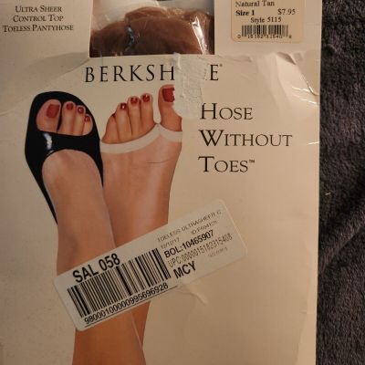 Berkshire toeless pantyhose in great shape size 1 Natural Tan. Box is rough.