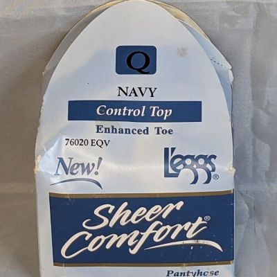 Vintage Leggs Sheer Comfort Control Top Pantyhose Navy Queen Size Unopened Box