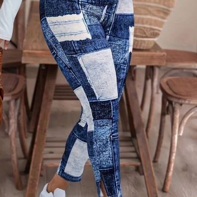 Women’s Plus Size Stretch Denim Patchwork Jean Leggings 2XL