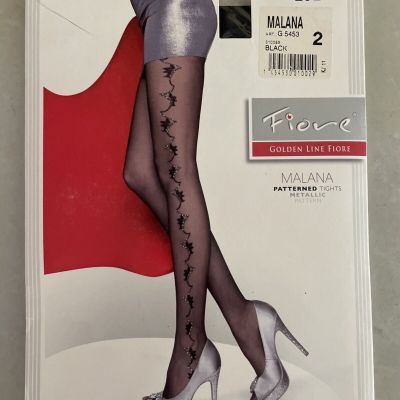 Fiore Malana Patterned Tights Sheer Black Metallic 132-143lbs Height 5’2-5’4 20D