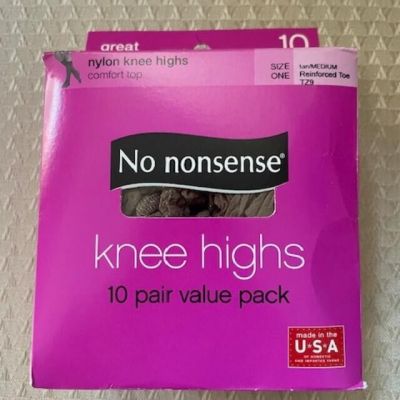 No Nonsense Comfort Top Nylon Knee Highs 10 Pr Value Pack Tan One Size Opened-8