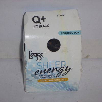 Leggs Sheer Energy Control Top Pantyhose - Light leg Support Q+ Jet Black -76010