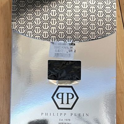 Philipp Plein Tights Monogram Black Size 2 (WUY0056) $265 -Open Package