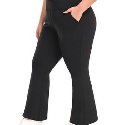 Women's Plus Size Fleece Lined Flare Leggings Crossover High Waist 2X Black