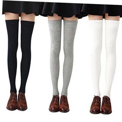 Womens Thigh High Socks Cotton Striped Over the Knee Socks Long Black White