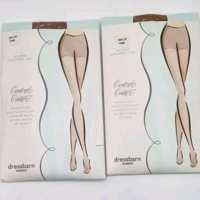 2 Pr Dress Barn Control Center Silken Control Top Pantyhose Size 2X French Taupe