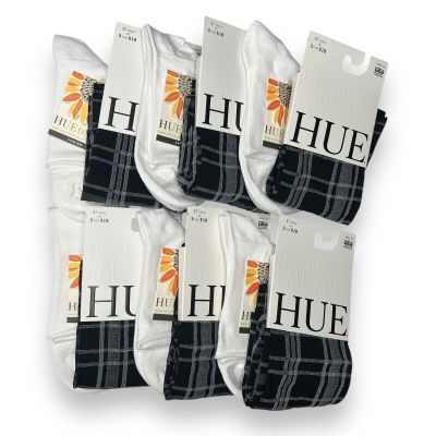 HUE Black Plaid Knee Hi White Roll Top Variety One Size 12 Pairs