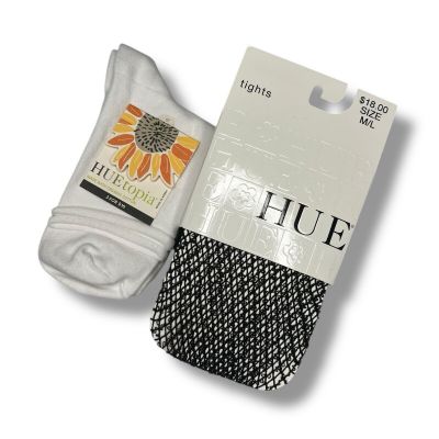 Huetopia Roll Top Shortie Socks 1 Pair White With Hue Wool Boucle Tights M/ L