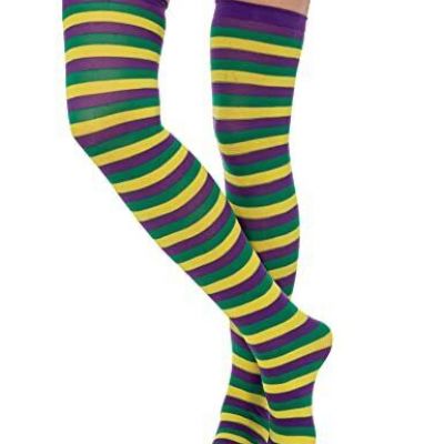 Mardi Gras Costume Thigh High Stockings for Women 80D Semi Opaque Over Knee S...