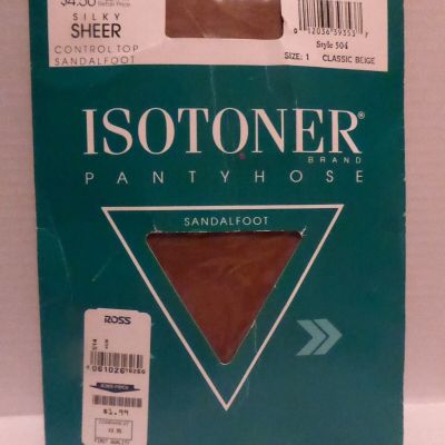 Vintage Isotoner Pantyhose Control top silky sheer Sandalfoot Sz 1 Classic Beige