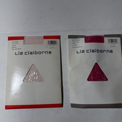 Lot Of 2 LizClaiborne (M)Silky Control Top Pantyhose Hot Pink/Shell Pink